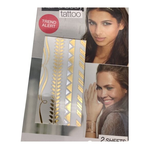 Scunci Temporary Gold & Silver Hair & Body Tattoos 2 Sheets Each Lot of 6 - Picture 6 of 7
